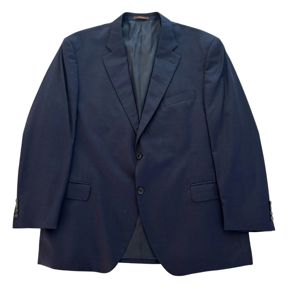 Peter Millar Navy Blue Plaid  Virgin Wool Two Button Blazer Sport Coat Men's 48R